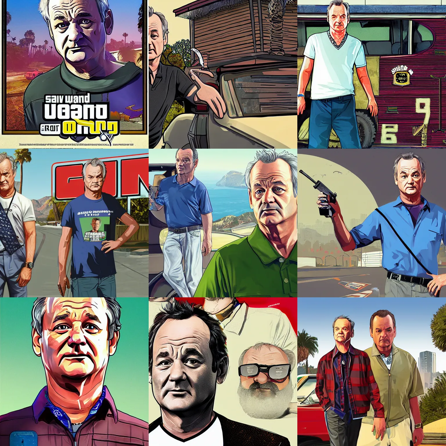 Prompt: bill murray in gta v promotional art by stephen bliss, no text