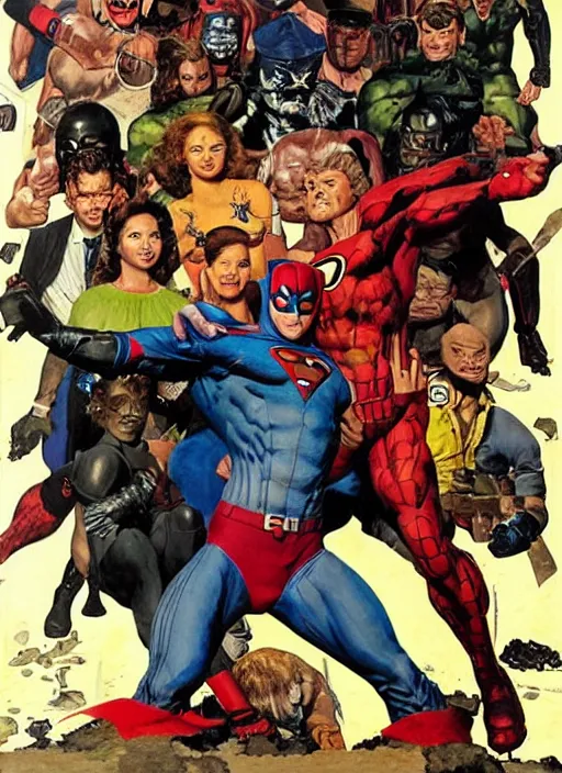 Image similar to full body and head portrait of a new hybrid superhero, dynamic action, painted by norman rockwell and phil hale and greg staples and tom lovell and frank schoonover and jack kirby