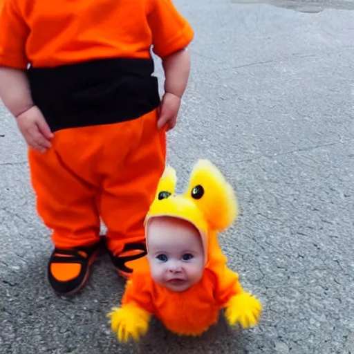 Image similar to cute baby chick dressed as an inmate