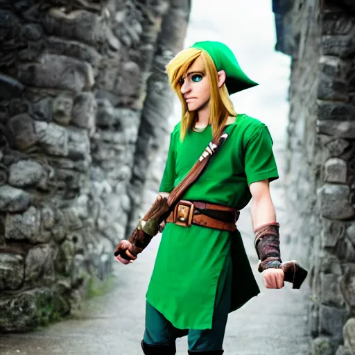 Image similar to link from the legend of zelda as real human, 8 k photography