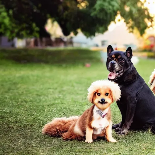 Image similar to a cute dog sitting next to a family