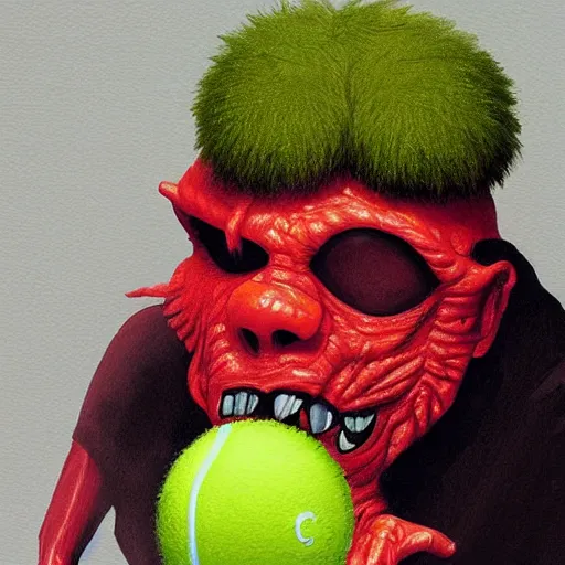 Prompt: a tennis ball monster, digital art, fantasy, magic, trending on artstation, ultra detailed, professional illustration by Basil Gogos