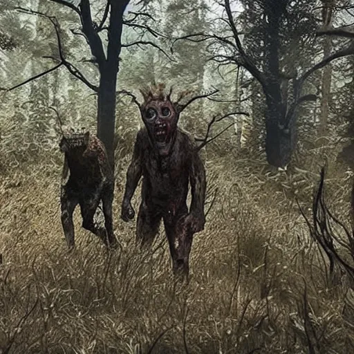 Prompt: The demons have come out to play on august 12th of 2022. they are here they are here they are zombies they are demons indescribable eating flesh skinwalkers. trailcam in 4k.