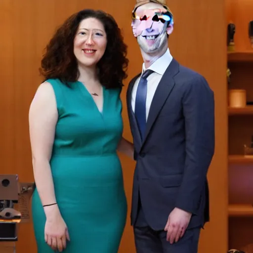 Image similar to Mark Zuckerberg standing beside Randi Zuckerberg