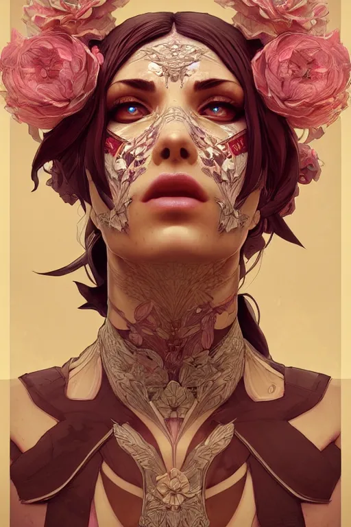 Image similar to symmetry!! portrait of floral! borderlands 3 psycho, intricate, elegant, highly detailed, digital painting, artstation, concept art, smooth, sharp focus, illustration, art by artgerm and greg rutkowski and alphonse mucha, 8 k