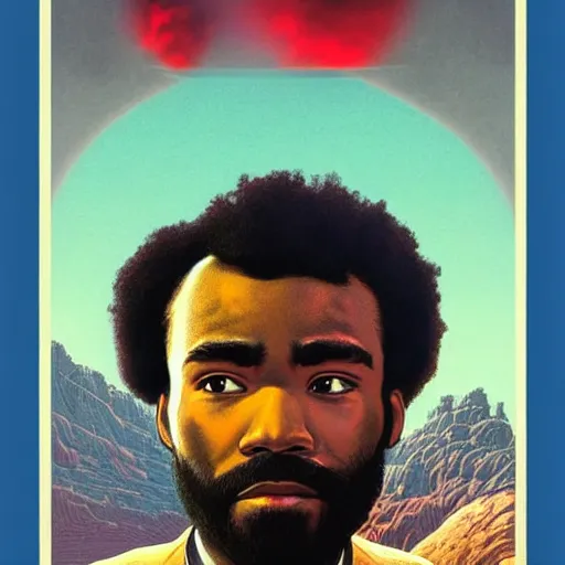 Prompt: donald glover, character portrait, portrait, close up, concept art, intricate details, highly detailed, vintage sci - fi poster, retro future, in the style of chris foss, rodger dean, moebius, michael whelan, and gustave dore
