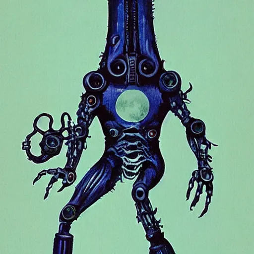 Image similar to a giant biomechanical alien monster by jack gaughan