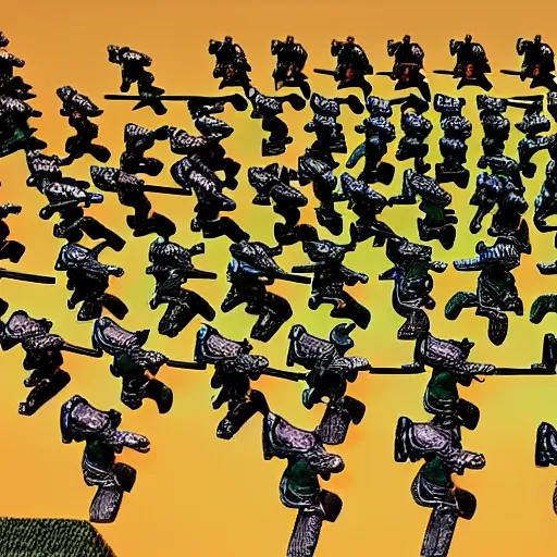 Image similar to the 5 0 0 undefeatable spartans clashing in a deep valley against the vast armies of the middle east while a solar eclispe is occuring