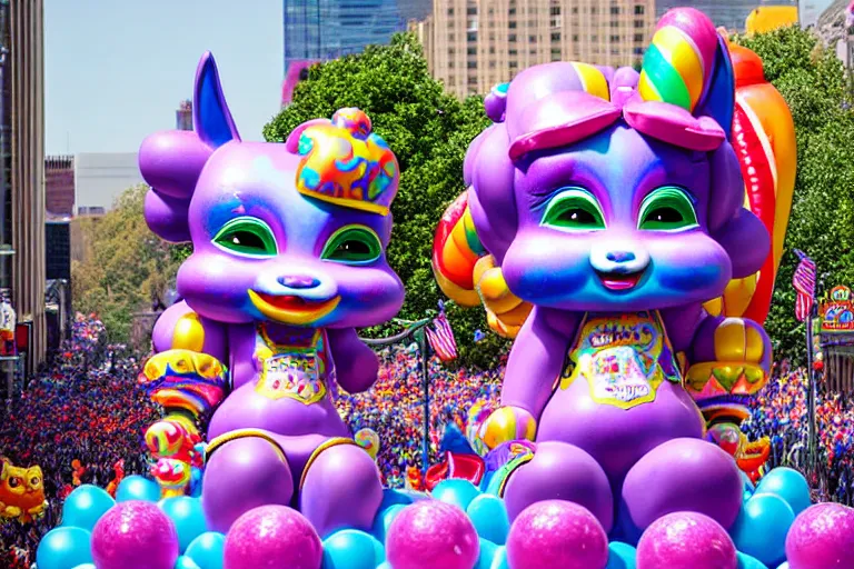 Image similar to photo of giant cute elaborate parade float character designed by ( ( ( ( ( ( ( ( lisa frank ) ) ) ) ) ) ) ) and bosch!!!!!!!!!!!!!!, in the macys parade, detailed 4 k photo,