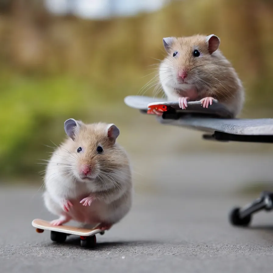 Prompt: hamster on a skateboard, high definition, national geographic, award winning, god rays, 8k, 35mm wide angle photograph