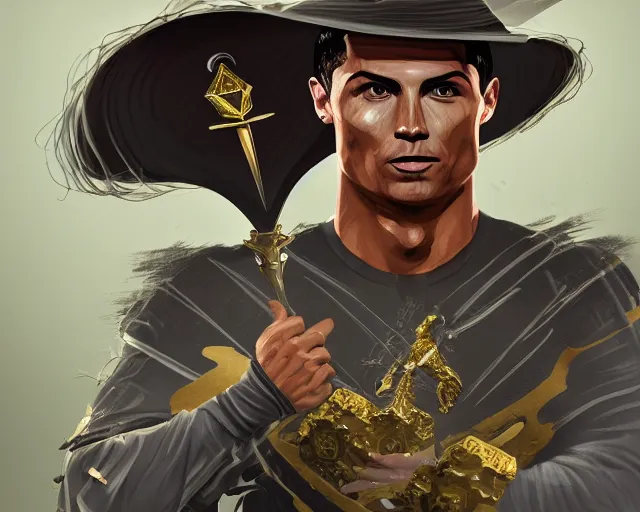 Prompt: cristiano ronaldo as a strong fantasy magician who does magic, fantasy art, in the style of Frank Neidhardt, illustration, epic, fantasy, intricate, elgant, amazing detail, digital painting, artstation, concept art, smooth, sharp focus