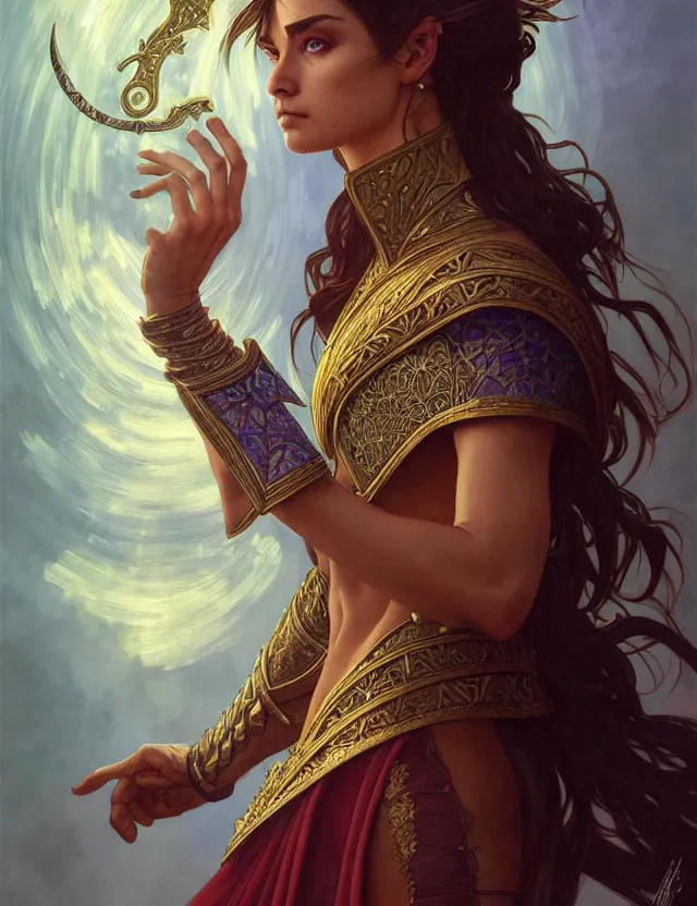 Image similar to symmetry!! intense fanart of a adriana as a mage warrior as acotar protagonist, magic background, intricate, elegant, highly detailed, my rendition, digital painting, artstation, concept art, smooth, sharp focus, illustration, art by artgerm and greg rutkowski and alphonse mucha