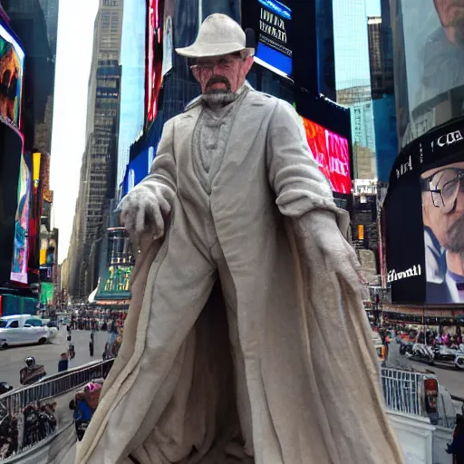 Prompt: a long shot of a very detailed renaissance sculpture of walter white in a hat standing in times square, made by michelangelo, hyper detailed, sharp focus, 8 k resolution