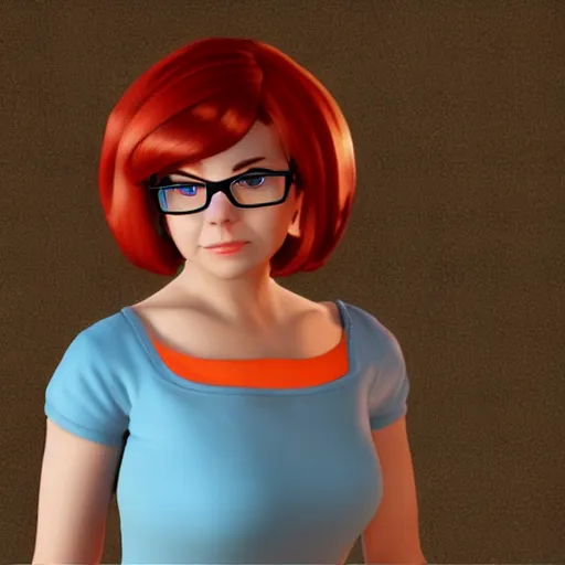 Image similar to Velma from Scooby-doo, unreal engine, 3D render