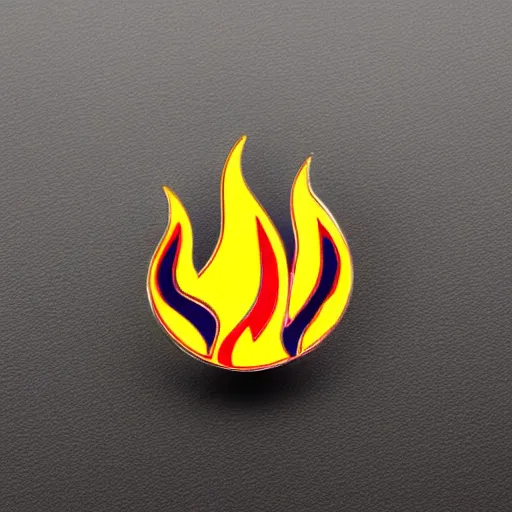 Image similar to a diamond enamel pin depicting a minimalistic clean illustration fire flames warning label, smooth curves