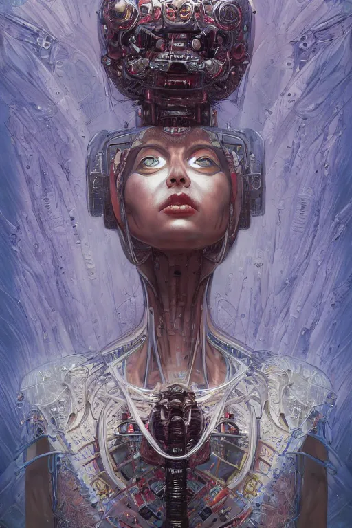 Image similar to portrait of mad alien robot queen, symmetrical, by yoichi hatakenaka, juan gimenez, brom, karol bak, alphone mucha, gustave dore, james jean, cgsociety and artstation, hd, 4 k, clear line