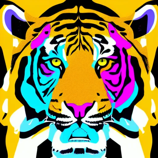 Image similar to Tiger's head, brightly colored, vector art, pop art