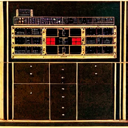 Prompt: painting of a modular synth by leonardo da vinci