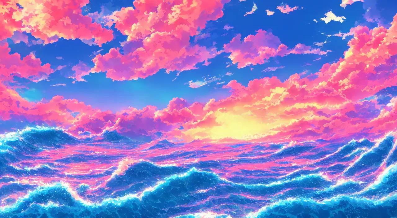 anime landscape wallpaper, waves simulated crystal | Stable Diffusion