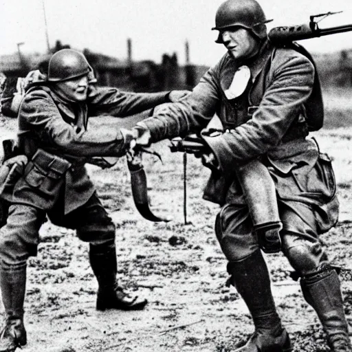 Image similar to iron man shooting machine guns against nazi germany on the bloody muddy battlefield of world war