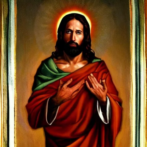 Image similar to joe biden as jesus in a holy painting.