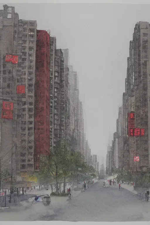 Prompt: A watercolor depicting an empty Xujiahui, gloomy weather, high contrast, smooth, by Joseph Zbikowicz, 8k