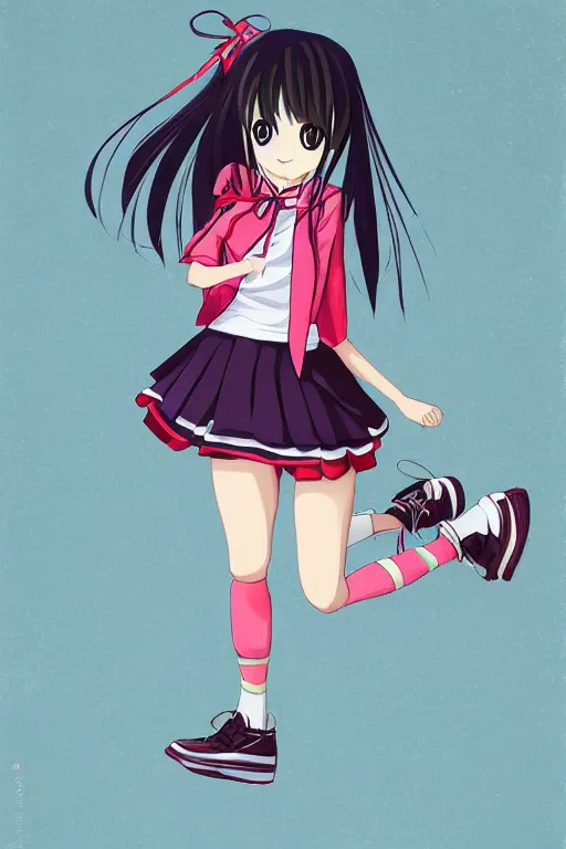 Prompt: high detail portrait of japanese manga high school girl, full body, jump, hakusensha, concept art