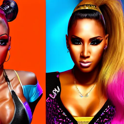 Image similar to carmella from wwe and nicki minaj, digital art, 8 k, artstation