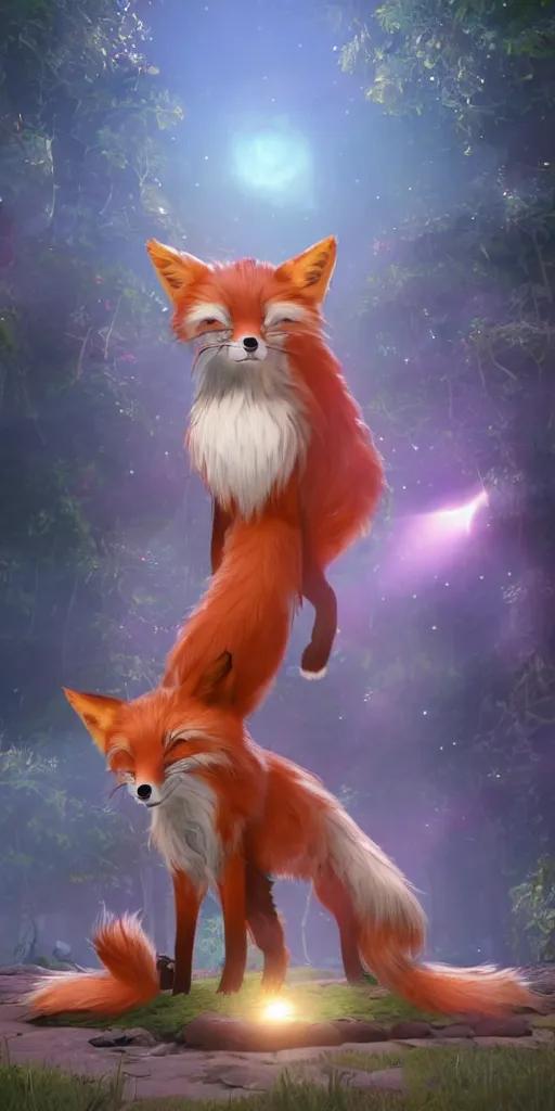 Image similar to The lovely hairy fox, wearing the uniform of the magic school, is surrounded by a huge luminous magic array, fluffy, photorealistic, soft lighting, unreal engine