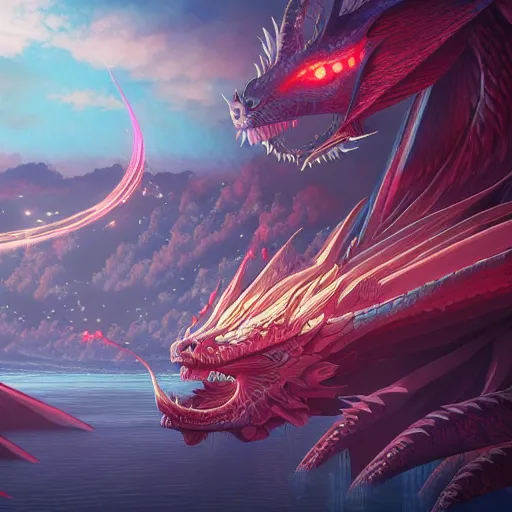 Image similar to the second dragon by dan mumford, yusuke murata, makoto shinkai, ross tran, cosmic, heavenly, god rays, intricate detail, cinematic, 8 k, cel shaded, unreal engine, featured on artstation, pixiv