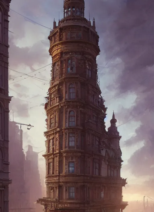 Image similar to a building with architecture never seen before by peter kuczia, very detailed, intricate details, complimentary colors, perfect lighting, perfect composition, aesthetic, masterpiece, award winning, artstation, darek zabrocki, greg rutkowski, artgerm, 4 k