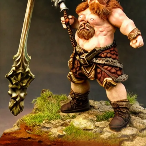 Image similar to fantasy dwarf swinging a battleaxe, lifelike