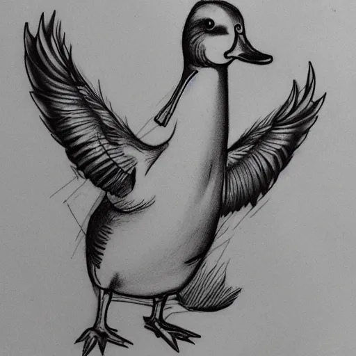 Image similar to realism tattoo design sketch of a duck, in the style of Da Ink