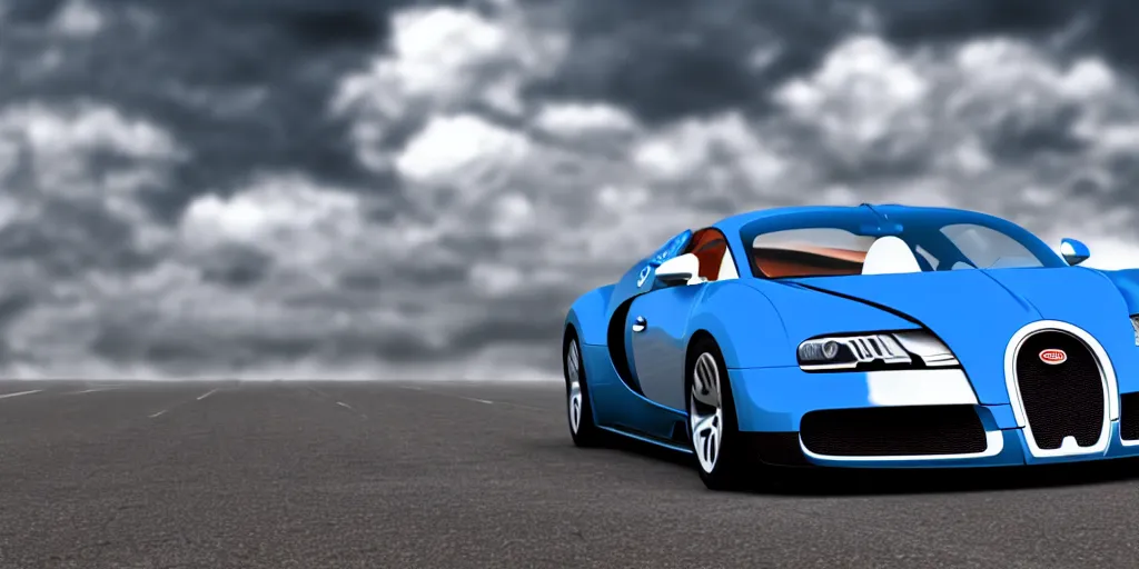 Prompt: bugatti veyron on a cloud, 3 d render, volumetric lighting, blue skies
