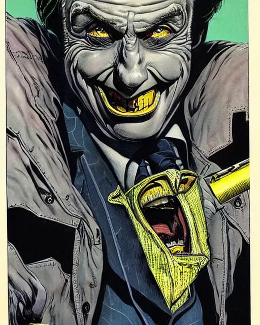 Image similar to portrait of saul goodman as the joker, batman mask, art by neil gaiman and peter elson, bernie wrightson