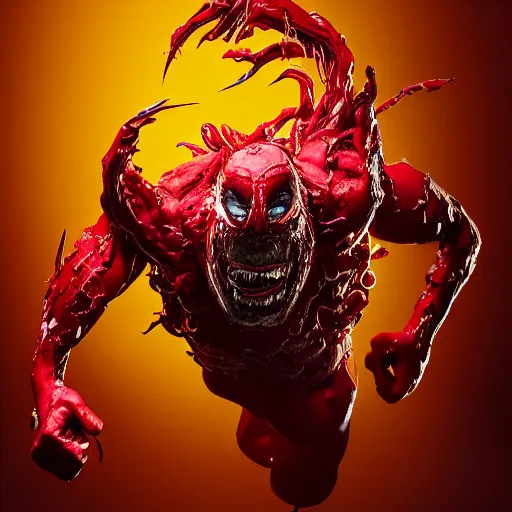 Prompt: portrait of carnage, marvel, octane render, high resolution 8 k, studio lighting,