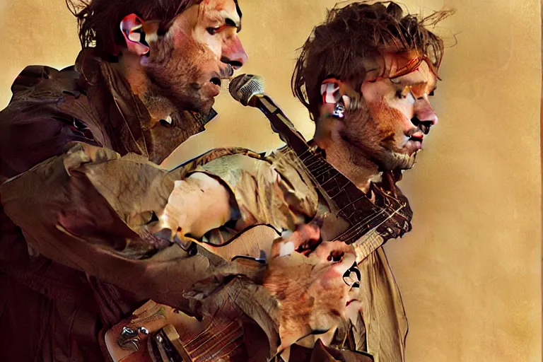 Image similar to hyper realistic portrait of thom thom thom thom singer songwriter, by lee bermejo, alphonse mucha and greg rutkowski