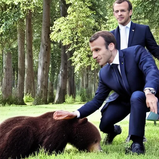 Image similar to emmanuel macron rinding a bear