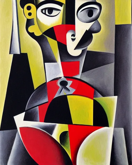 Prompt: a painting of a man with a mustache, a cubist painting by fernand leger, behance, cubism, cubism, picasso, pop art