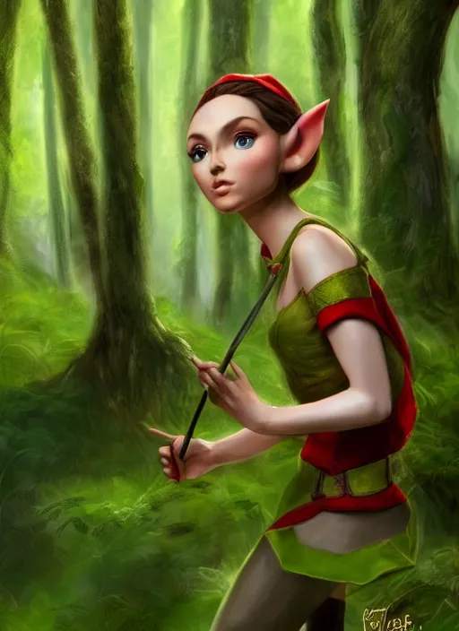 Image similar to elf in lush forest, high detail, 4 k, concept art, realism style