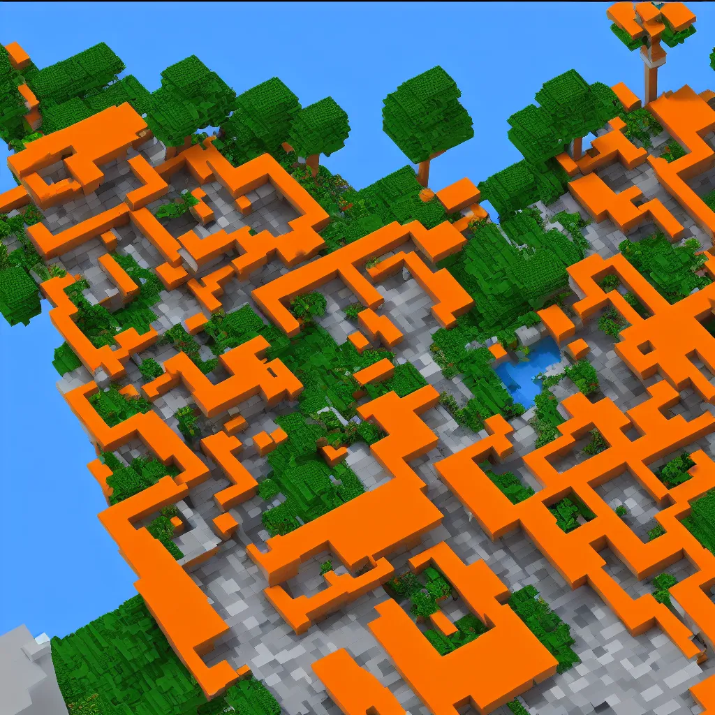 Image similar to a orange voxel style villa in the metaverse