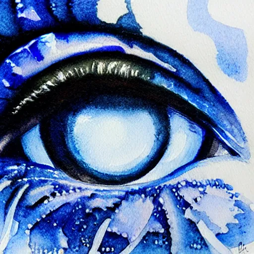 Image similar to close - up of an eye, blue iris, watercolor art, drew struzan illustration art, key art, portrait