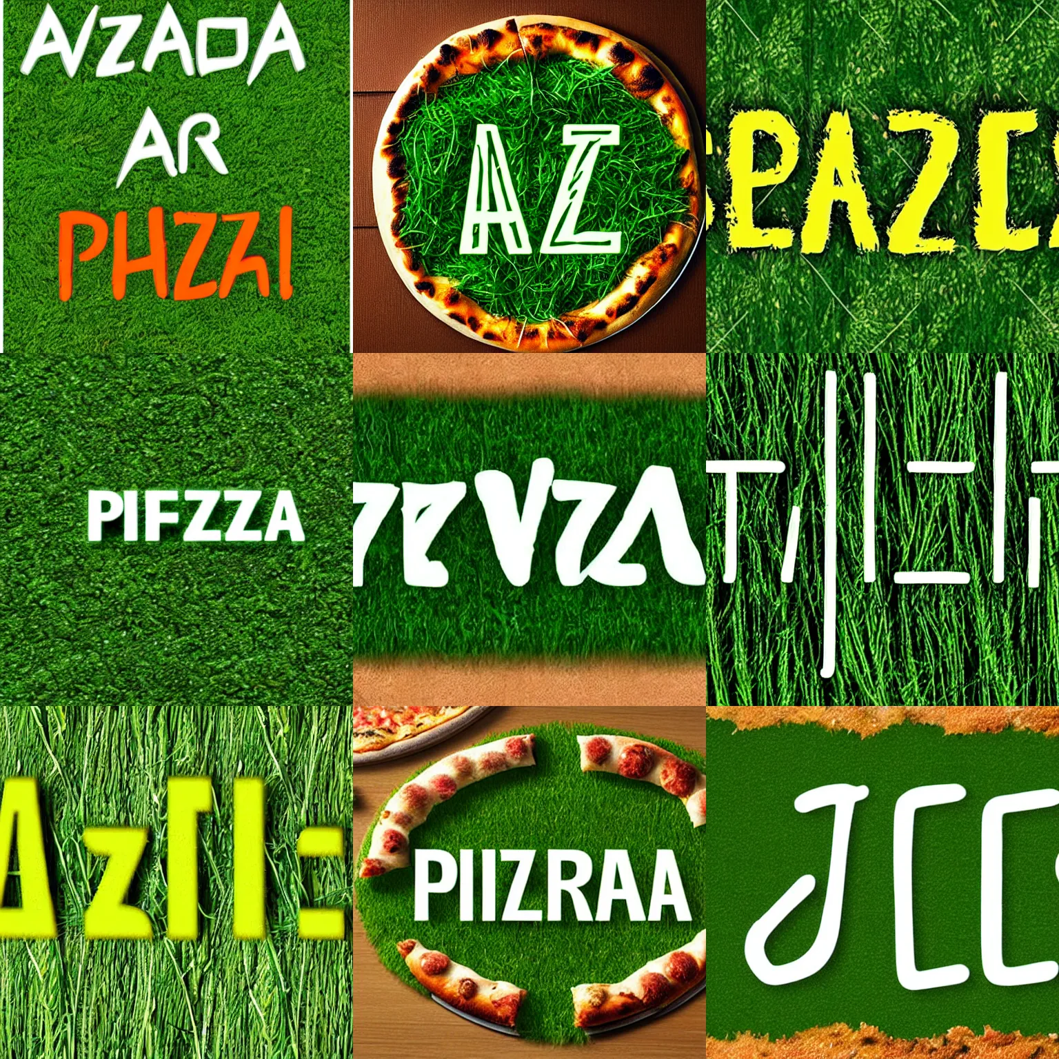 Prompt: a text font that looks like grass, the text spells pizza