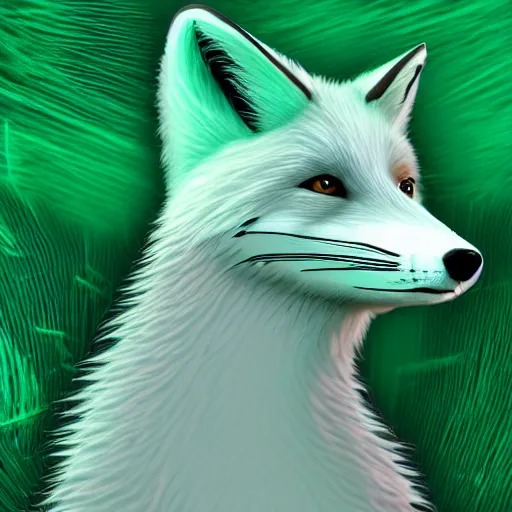 Prompt: digital green! and ( white ) fox, retrowave palette, digital world, highly detailed, electric breeze, anatomically correct vulpine, synth feel, fluffy face, ear floof, flowing fur, super realism, accurate animal imagery, 4 k digital art