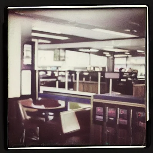 Image similar to 2009 photo taken on a Polaroid camera of the interior of a McDonald’s