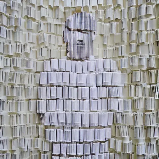 Image similar to a photograph of a man made entirely of paper