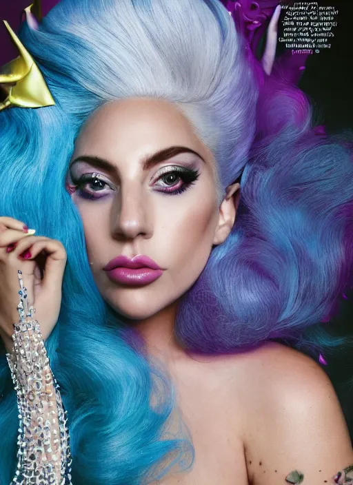 Image similar to lady gaga photoshoot artpop disney princess,vogue magazine, fairytale, Highly realistic. High resolution. Highly detailed. Dramatic. 8k.4k.