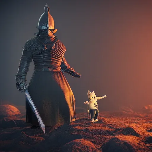 Image similar to tintin as a dark souls boss by mike winkelmann