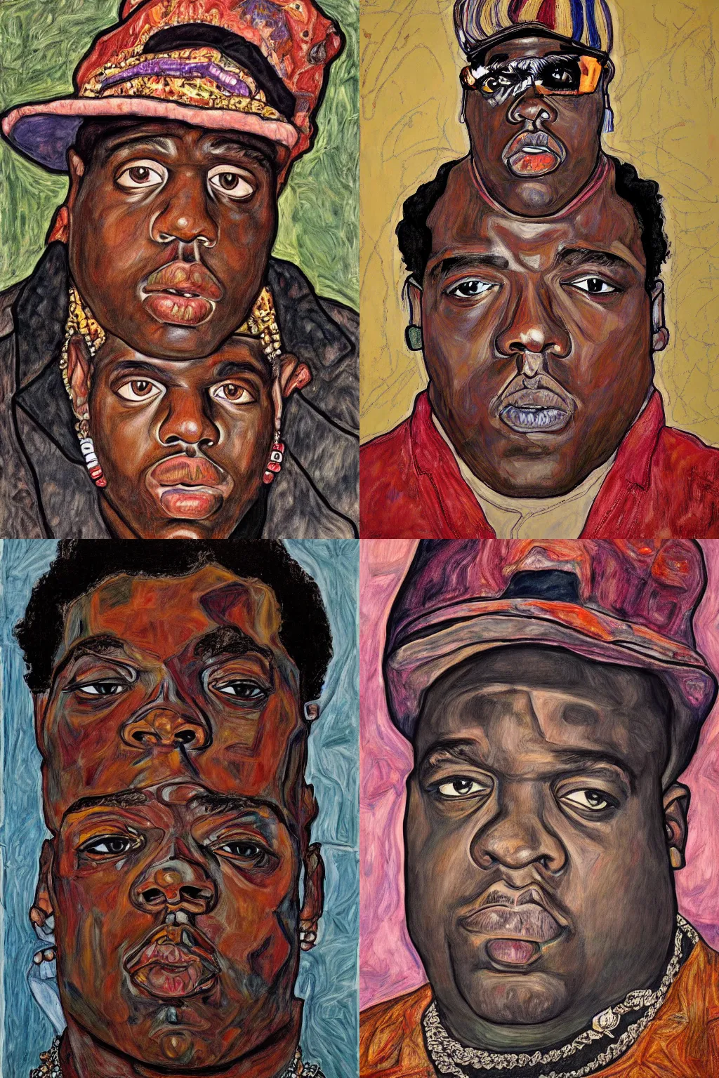 Prompt: a portrait of biggie smalls in style of egon schiele, boho chic!!, masterpiece, hyperdetailed, complex, intricate, 4 k, trending on artstation