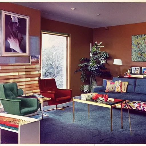Prompt: a typical american living room from the early 1 9 7 0 s